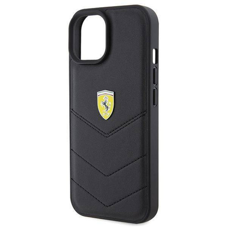 Ferrari Quilted Metal Logo-Hülle für iPhone 15 – Schwarz