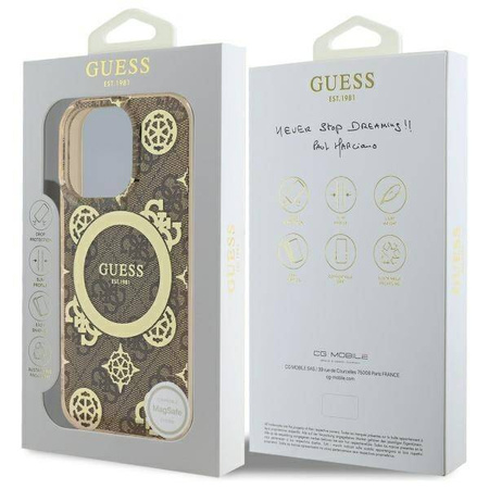 Original Handyhülle IPHONE 16 PRO MAX Guess Hardcase IML Peony On 4G Background MagSafe (GUHMP16XH4PYEEW) braun