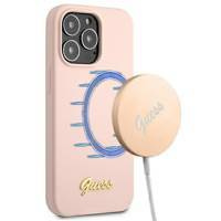 Guess GUHMP13XLSLMGLP iPhone 13 Pro Max 6,7 &quot;Hellrosa / Hellrosa Hardcase Silikonschrift Gold Logo Magsafe