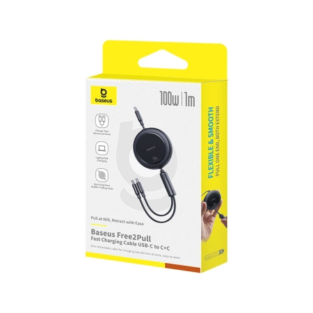 Baseus Bright Mirror Series USB-C Retractable Cable - 2 x USB-C 100W 1m - Black