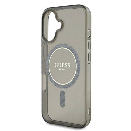 Original Handyhülle IPHONE 16 Guess Hardcase IML Glitter Circle MagSafe (GUHMP16SHFGEREK) schwarz