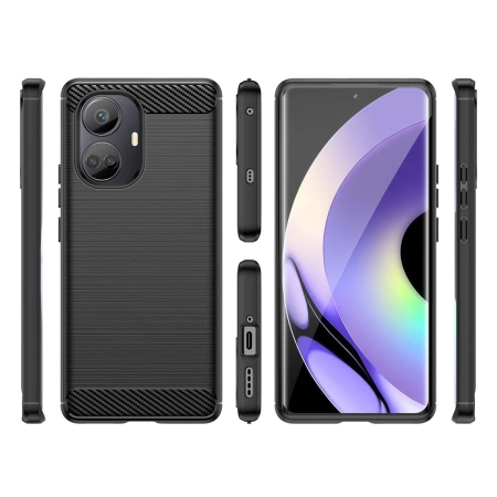 Carbon Case etui do Realme 10 Pro+ elastyczny silikonowy karbonowy pokrowiec czarne