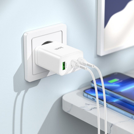 HOCO ładowarka sieciowa 2 x Typ C + USB A + kabel Typ C do Lightning QC PD 35W N33 biała