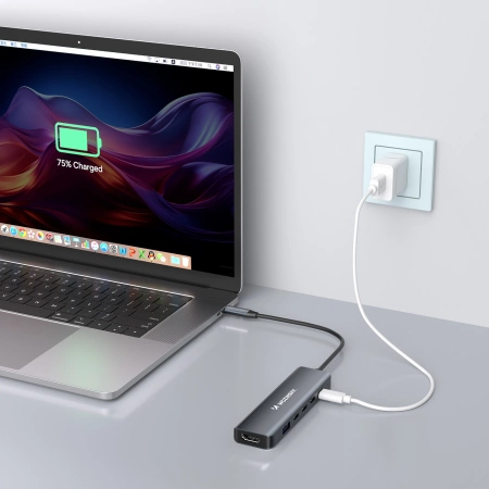 Hub USB-C 6 w 1 Wozinsky WHBC10Y4S wielofunkcyjny, aluminiowy, z kablem 25 cm - szary