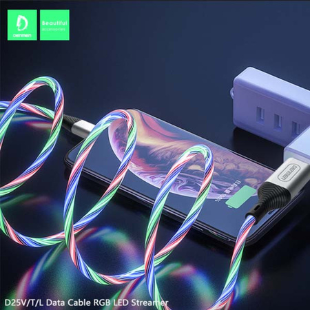 DENMEN KABEL USB MICRO DENMEN LED STREMER 1M SREBRNY D25 2,4A