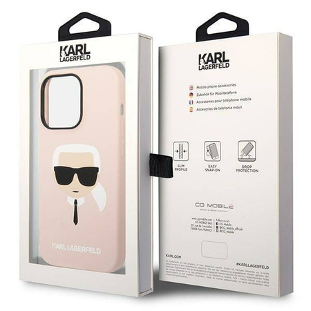 Oryginalne Etui IPHONE 14 PRO Karl Lagerfeld Hardcase Silicone Karl`s Head MagSafe (KLHMP14LSLKHLP) różowe
