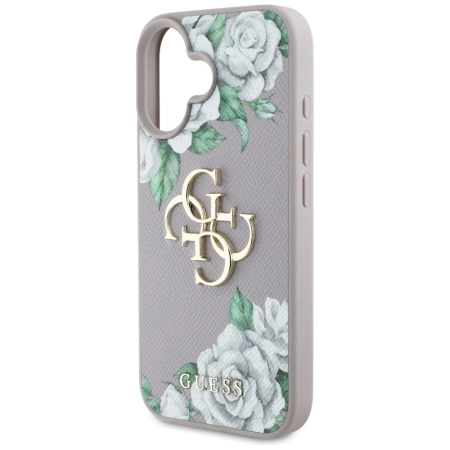 Guess Grained Roses Big 4G Logo iPhone 16 Hülle - Lila