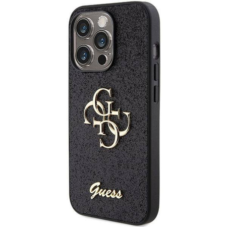 Guess Glitter Script Big 4G case for iPhone 15 Pro - black