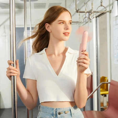 Jisulife Handventilator Life8 Plus, tragbarer USB-Ventilator mit Powerbank-Funktion, 4500 mAh und Taschenlampe, Pink