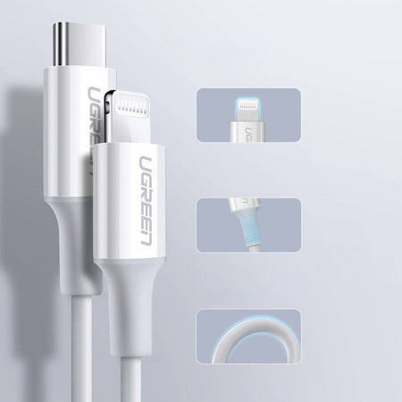 Ugreen MFi cable USB Type C cable - Lightning 3A 0.5 m white (US171)