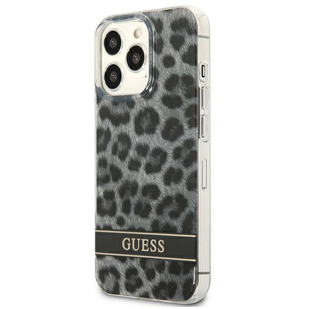 Schutzhülle IPHONE 13 PRO Guess Hardcase Leopard (GUHCP13LHSLEOK) grau