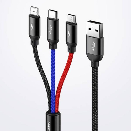 Kabel USB Baseus 3w1 USB-C / Lightning / Micro 3,5A 0,3m (czarny)