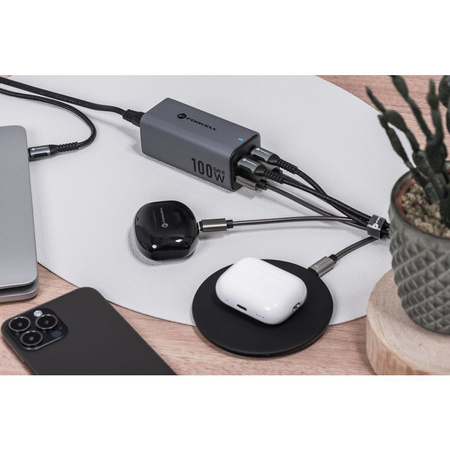 FORCELL F-ENERGY GaN III VT-49 ładowarka biurkowa 2 x Typ C + 2 x USB A PD QC4.0 SFC2.0 5A 100W szara