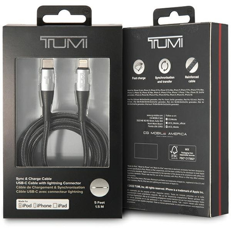 TUMI TUCCSMFI kabel USB-C - Lightning1.5m Fast Charging czarny/black
