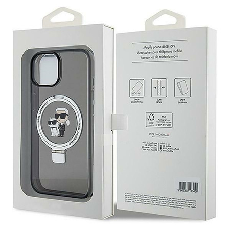 Karl Lagerfeld KLHMP15SHMRSKCK iPhone 15 6.1&quot; black/black hardcase Ring Stand Karl&amp;Choupette MagSafe