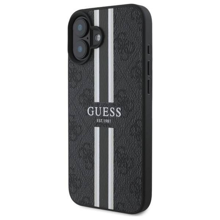 Original Handyhülle IPHONE 16 Guess Hardcase 4G Printed Stripes MagSafe (GUHMP16SP4RPSK) schwarz
