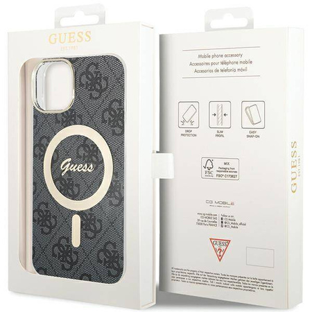 Guess IML 4G MagSafe Hülle für iPhone 15 – Schwarz