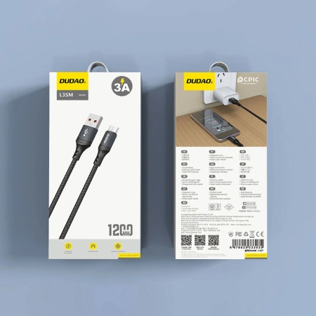 Dudao L3SM USB-A - MicroUSB 3A 1.2m Braided Cable - Black