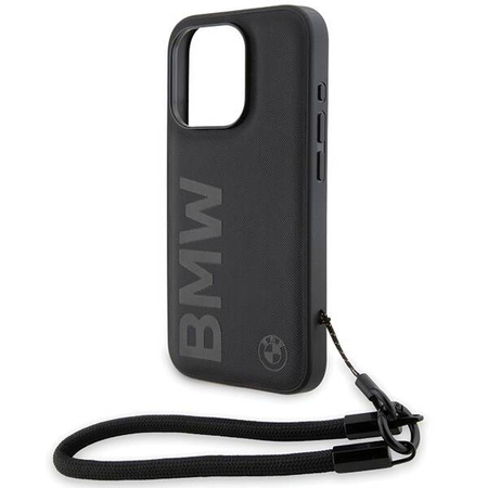 BMW Signature Leder-Wordmark-Cord-Hülle für iPhone 15 Pro – Schwarz