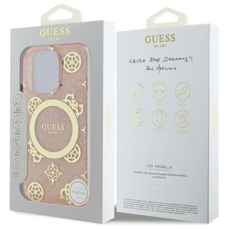 Original Handyhülle IPHONE 16 PRO Guess Hardcase IML Peony On 4G Background MagSafe (GUHMP16LH4PYEEP) rosa