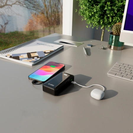 Powerbank SBS 10000 mAh 20W with built-in USB-C cable and digital display - black