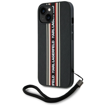 Karl Lagerfeld Saffiano Athleisure Stripes Cord iPhone 15 Hülle - Rot