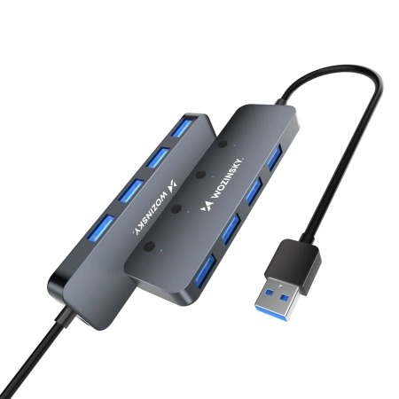 USB-A Hub Wozinsky WHS080YSS 4 x USB-A 3.0 with individual switches, aluminum, with 30 cm cable - gray