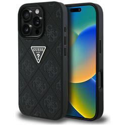 Schutzhülle IPHONE 16 PRO MAX Guess Hot Stamp 4G Pattern Triangle Metal Logo schwarz
