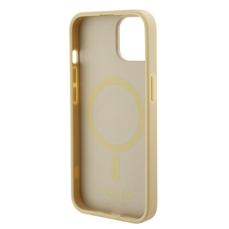 Oryginalne Etui APPLE IPHONE 15 Guess Hardcase Saffiano MagSafe (GUHMP15SPSAHMCB) złote