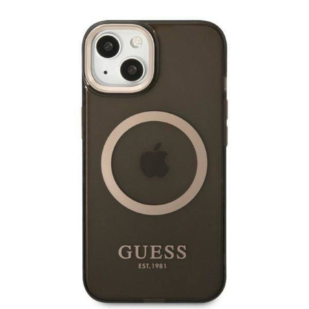 Original Handyhülle IPHONE 13 Guess Hard Case Gold Outline Translucent MagSafe (GUHMP13MHTCMK) schwarz