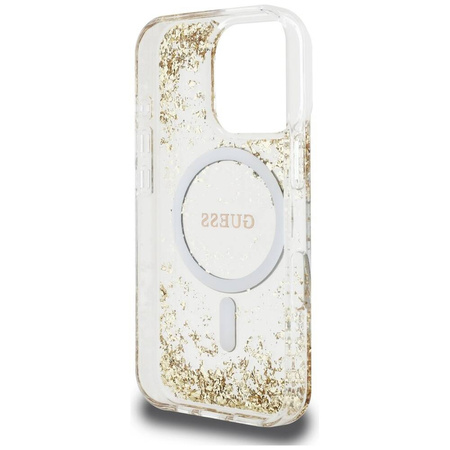 GUESS futerał do IPHONE 16 Pro Max kompatybilny z MagSafe GUHMP16XRGRGED (Resin Bottom Glitter) złoty