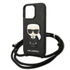 Oryginalne Etui IPHONE 13 PRO Karl Lagerfeld Hardcase Leather Monogram Patch And Cord Iconik (KLHCP13LCMNIPK) czarne