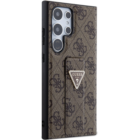Etui Guess Grip Stand 4G Triangle Strass na Samsung Galaxy S24 Ultra - brązowe