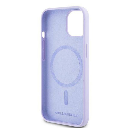 Original Handyhülle IPHONE 15 Karl Lagerfeld Hardcase Silicone KC Heads Ring MagSafe (KLHMP15SSCMKCRHU) violett