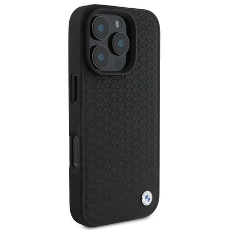 Original Case IPHONE 16 PRO MAX BMW Hardcase Signature Leather Diamond Metal Logo MagSafe (BMHMP16X23RDDK) black