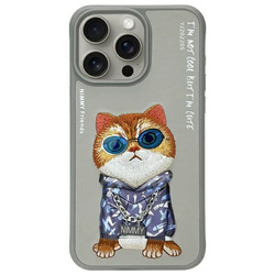 Nimmy etui iPhone 15 Pro Max 6.7" szary/gray Glasses Cool Cat