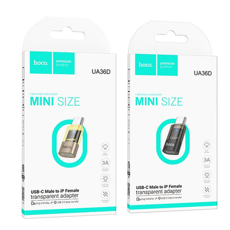 HOCO adapter Typ C (męski) do Lightning (żeński) UA36D transparentny czarny
