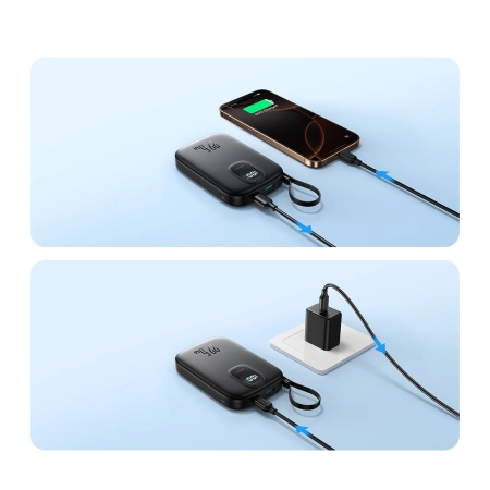 Joyroom JR-PBF18 22.5W 10000mAh Powerbank with Built-in Lightning Cable + USB-C Cable 0.25 cm - Black