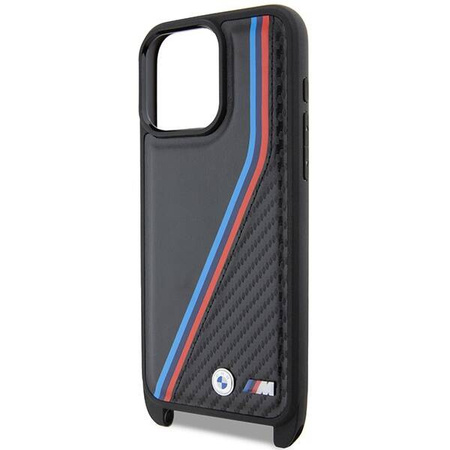 BMW M Edition Carbon Tricolor Lines &amp; Strap case for iPhone 15 Pro Max - black