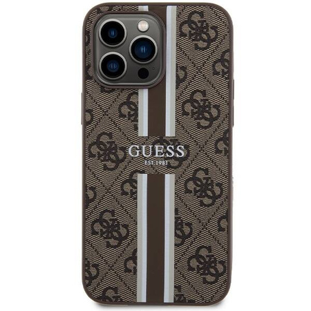 Guess 4G Printed Stripes MagSafe-Hülle für iPhone 15 Pro Max – braun