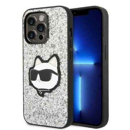 Karl Lagerfeld NFT Glitter Choupette Patch - Etui iPhone 14 Pro (srebrny)
