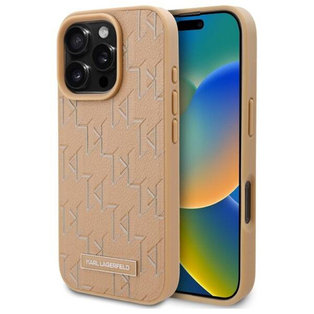 Karl Lagerfeld nakładka do iPhone 16 Pro 6,3&quot; KLHMP16LPKHPORPE beżowa Hardcase Leather Monogram Metal Logo MagSafe