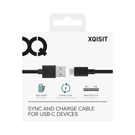 Xqisit kabel Charge & Sync USB A -USB C3.0m czarny/black 31298