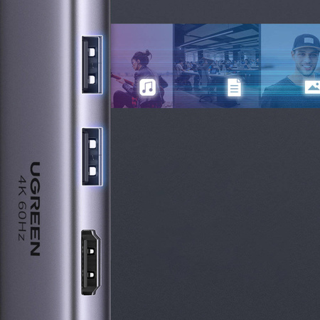 Ugreen 6in1 multifunctional USB Type C HUB - 2x USB 3.2 Gen 1 / HDMI 4K 60Hz / SD and TF memory card reader / USB Type C PD 100W gray (60384 CM511)