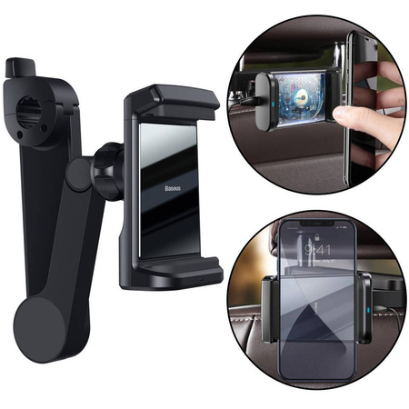 Uchwyt Samochodowy z 15W Ładowaniem Indukcyjnym Qi na Zagłówek do Telefonu Ładowanie Bezprzewodowe Baseus Energy Storage Backseat Holder Wireless Charger (WXHZ-01) czarny
