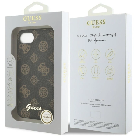Etui Guess Peony Script Logo MagSafe na  iPhone 16e czarne