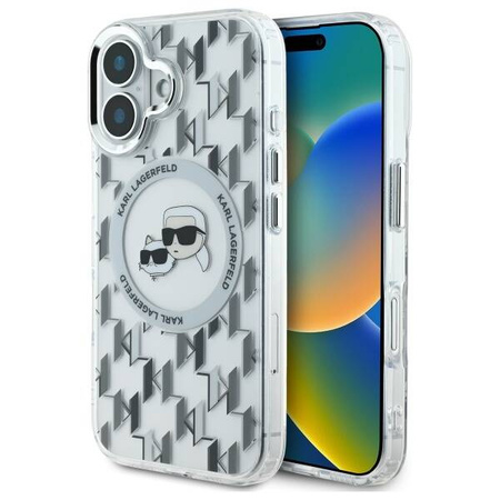 Karl Lagerfeld nakładka do iPhone 16 6,1&quot; KLHMP16SHMCKMHT przezroczysta Hardcase IML Monogram Karl&Choupette Head MagSafe