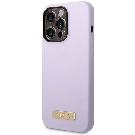 Guess GUHMP14LSBPLU iPhone 14 Pro 6.1" purple/purple hard case Silicone Logo Plate MagSafe