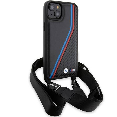 BMW M Edition Carbon Tricolor Lines & Strap case for iPhone 15 Plus / 14 Plus - black