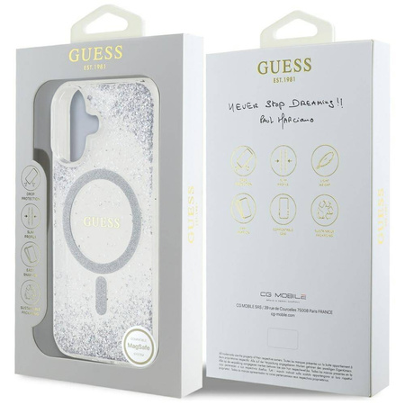 Etui IPHONE 16 Guess HC Resin Bottom Glitter srebrne